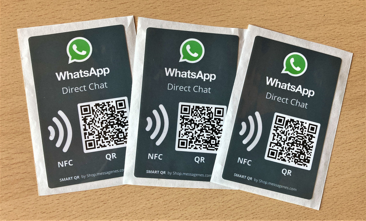 3 x pegatinas WhatsApp para Chat Directo QR y NFC gris rectangular 